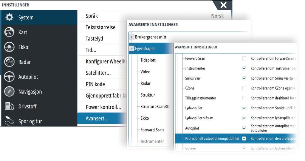 Thrustersymbolet på MFD-modusknappen indikerer at det er definert thrustere i AP70-/AP80-autopilotsystemet.