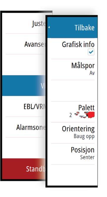 Hurtigskanning (Bare radarene Broadband og Halo.) Angir rotasjonshastigheten til radarantennen. Dette alternativet gir raskere måloppdateringer.