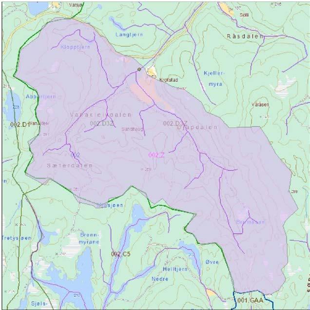 Krogstad Miljøpark - Utredning lokale VA-løsninger 20 Nedbørfeltet oppstrøms Krokstad gård har et areal på 7 km 2, se figur 6. Midlere årlig avrenning er beregnet til ca 4 mill.