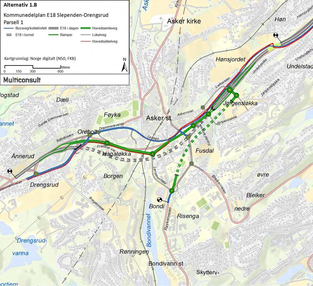 Statens vegvesen Region øst 2 Tiltaket 2.5.3 E18 Drengsrud Høn, alternativ 1.