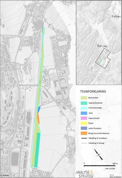 Rolvsøy - vognlast Jernbanetilknytning Terminalen ligger langs en rettstrekning på jernbanen og på et areal uten høydeforskjeller av betydning Veg Skissert tilkobling til eksisterende veg som går i