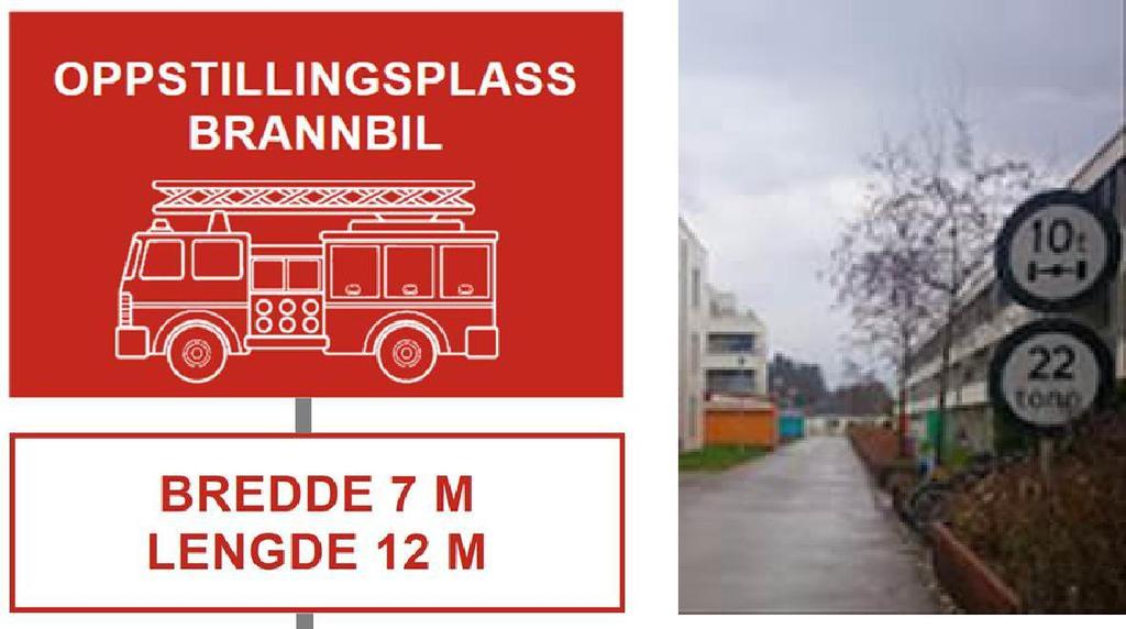 Figur 5 Eksempel på god skilting for oppstillingsplass og kjørevei. 3. Loft, oppforede takkonstruksjoner, hulrom, plan under øverste kjellergulv 3.1.