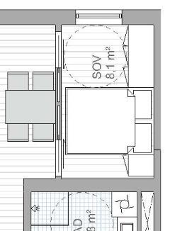 Fig. 6 Det øverste eksemplet viser en løsning hvor plass til snusirkel og dobbeltseng er i konflikt. Likefullt oppfyller den TEK.