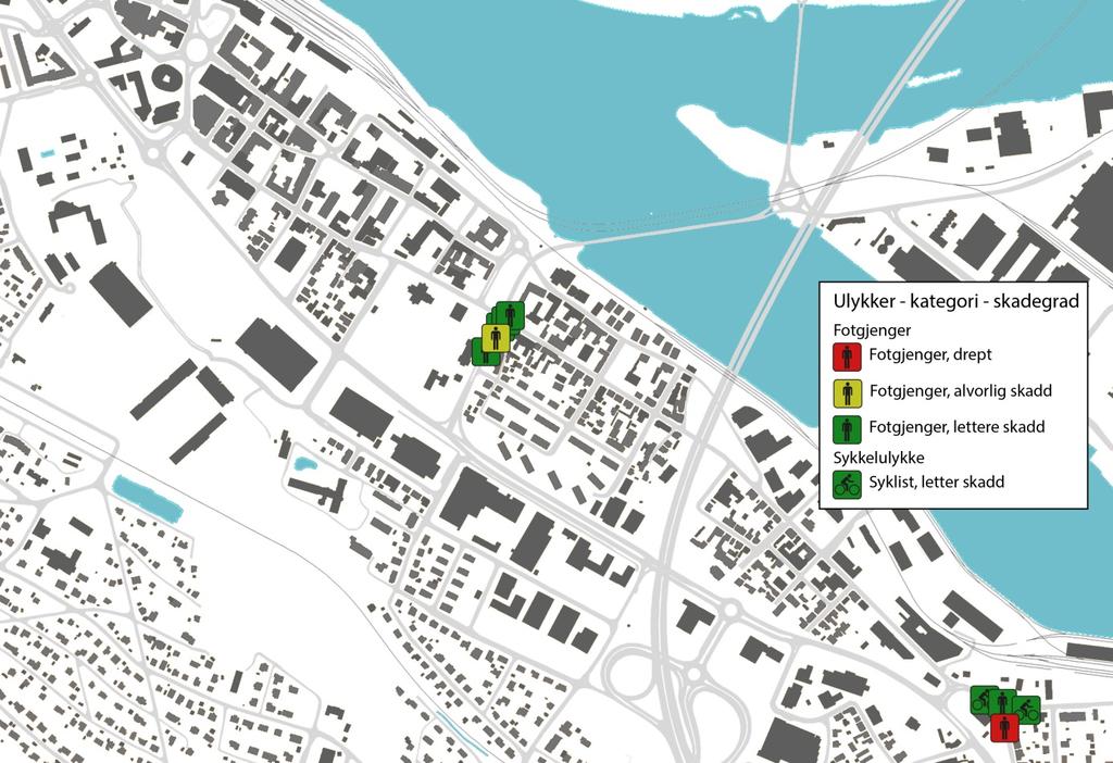 Alderen til de myke trafikantene som har blitt drept/skadd fordeler seg som vist i.