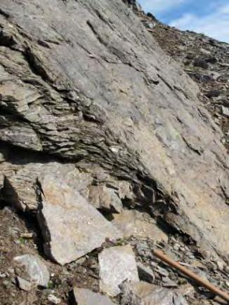 Hull og grøfter i blokkhav og talus er svært vanlige i fjellsida og indikerer sprekker i undergrunnen.