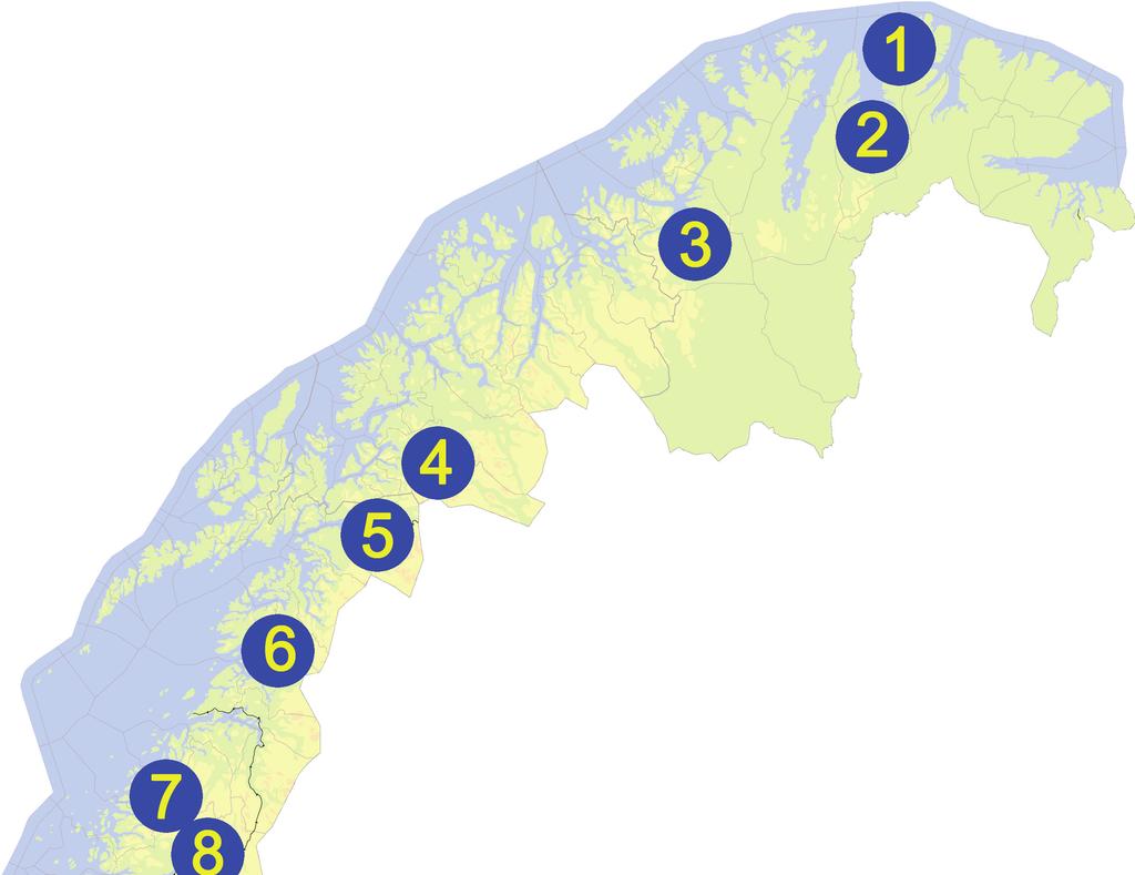 Figur 2-1: Lokalisering av Statkrafts kraftverk i Nord-Norge (Kilde: Statkraft). Denne rapporten omfatter kun virksomheten til Statkraft i Finnmark.