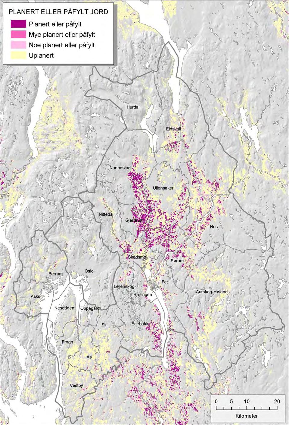 Figur 9: Geografisk fordeling av planert og påfylt