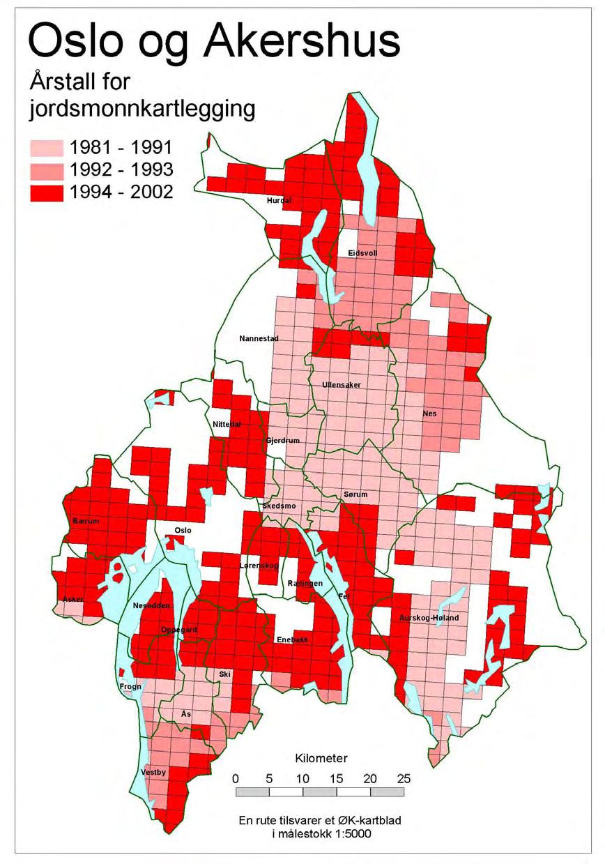 Jordbruksarealet Jordbruksarealet i Oslo og Akershus ble jordsmonnkartlagt i perioden 1981-2002.