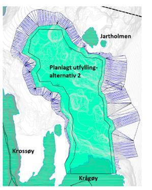 Figur 4 Planlagt deponi, Kvitsøy ved Krågøy BØLGEBELASTNING Prosedyre for beregning av bølgedata er tidligere omtalt i notat Rogfast_status_2015-01_30.docx.