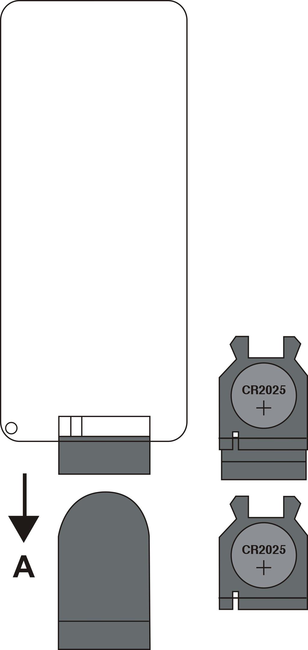 Paristot 1. Liu uta pariston pidin pois kaukosäätimestä (työnnä liuska A ensin keskustaa kohti, ks. kuva). 2. Laita yksi 3 V:n CR2025 paristo pariston pitimeen napaisuusmerkintä huomioiden.