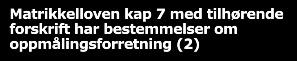 Matrikkelloven kap 7 med tilhørende forskrift har bestemmelser om oppmålingsforretning (2) Matrikkelloven 33: Den som utfører