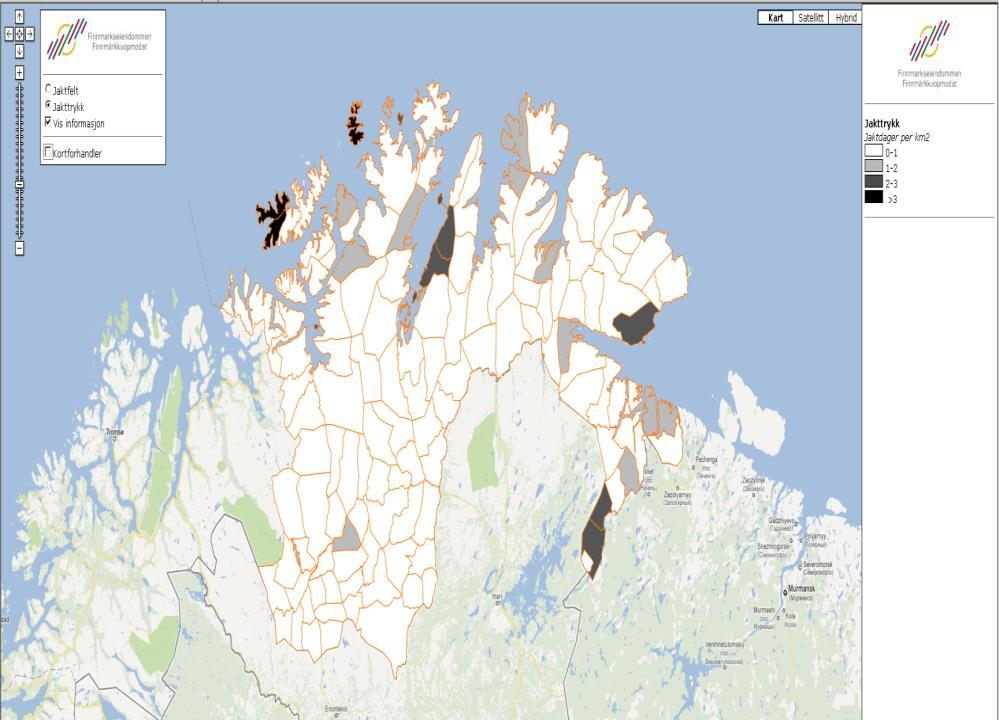 Høring og nye reguleringer 2011/2012 Adgangsregulering Jakttrykksregulering a. samlet jakttrykk i et jaktfelt over en terskel på 2 jaktdager per km2 forbeholdes fylkets innbyggere. b.