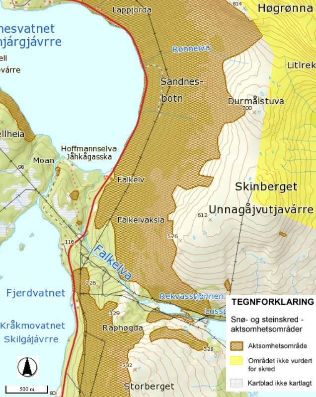 Vedlegg 11 Aktsomhetskart - steinsprang, steinskred og snøskred E6