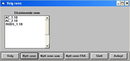 2. VELG RENN Før systemet kan benyttes, må en bestemme hvilke renn en skal operere på. Eksisterende renn Listboksen inneholder de eksisterende rennene.
