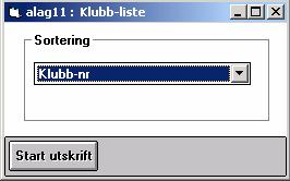 5.6. KLUBB-LISTE Skriver ut de klubber som er registrert (se punkt GRUNNDATA/KLUBB). Sortering Velg sortering på rapporten i rullegardin-listboksen. Start utskrift Starter valgt utskrift på printer.