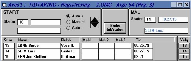 8.1.4 Tidtaking med program 3 på Timer S4 Det er laget en egen variant av tidtakingsprogrammet, som er beregnet på program 3 ialge Timer S4.