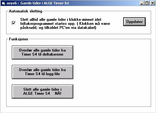 8.4. SPESIELT FOR ALGE TIMER S4 Dette menypunktet er kun tilgjengelig for de som er oppkoblet mot Timer S4 klokken. Timer S4 vil i utgangspunket beholde alle data når den slås av.