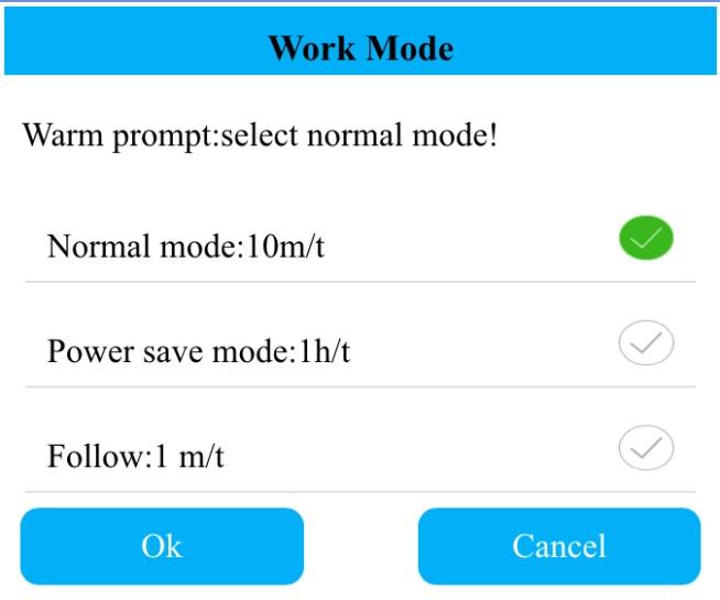 3.7.2 Monitoring Sett inn telefonnummeret som skal motta varsler. 3.7.3 Work Mode Her kan du sette opp hvor ofte klokken skal rapportere sin posisjon. Normal mode: Sender posisjon hvert 10. minutt.