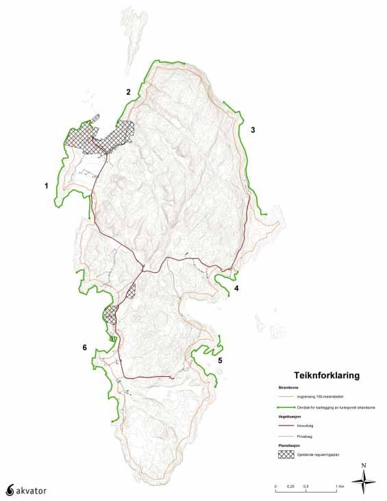 6 Resultat funksjonell strandsone kartlegging Det er trekt ut seks område som er kartlagt nærare for å definera den funksjonelle strandsona.