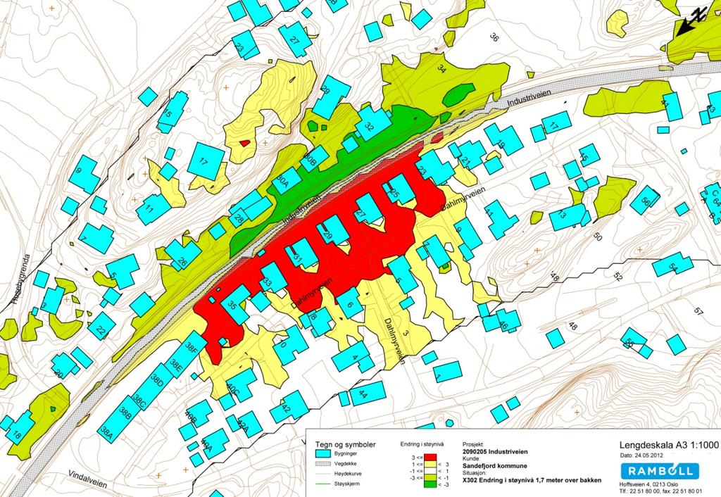 DETALJREGULERING FOR GANG- OG SYKKELVEI LANGS INDUSTRIVEIEN 5BESKRIVELSE AV PLANFORSLAGET SANDEFJORD KOMMMUNE 12 delvis vil ligge i rød sone.