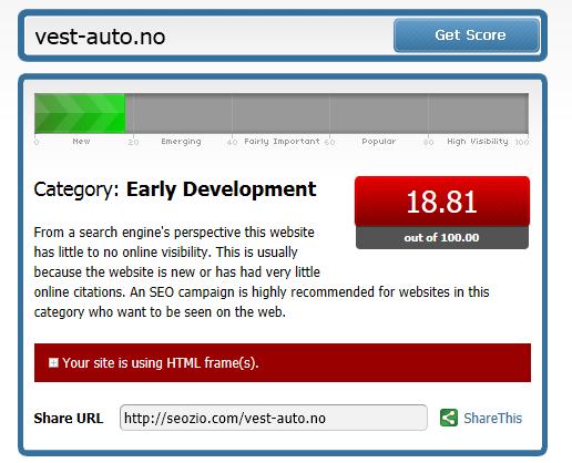 Generell synlighet (pagerank) En god start er å sjekke den generelle synligheten på siden.