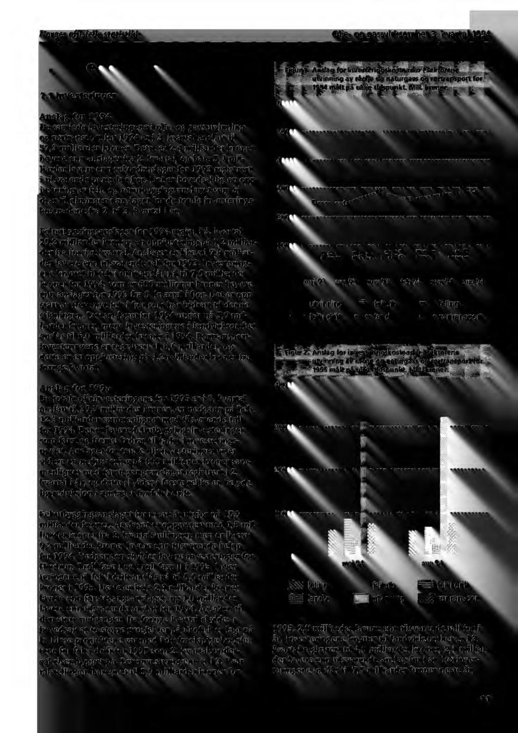 Norges offisielle statistikk Olje og gassvirksomhet 3. kvartal 1994 1. Hovedpunkter 1.1 Investeringer Anslag for 1994 De samlede investeringene i olje og gassutvinning og rørtransport for 1994 er i 3.