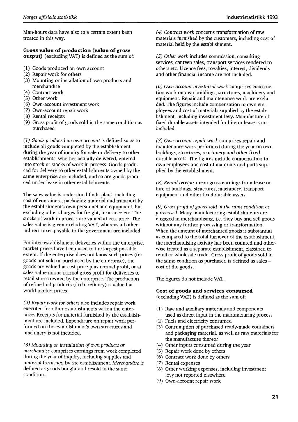 Norges offisielle statistikk Industristatistikk 993 Manhours data have also to a certain extent been treated in this way.