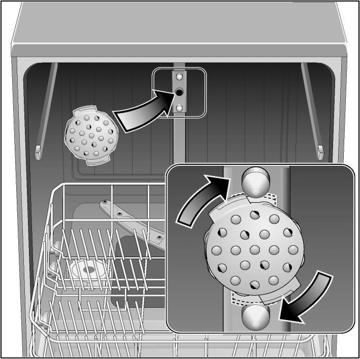 Spylehode for stekeplater * * på noen modeller Store plater eller rister kan rengjøres ved hjelp av spylehodet for stekeplater. Ta ut den øvre kurven og sett inn spylehodet som vist på tegningen.