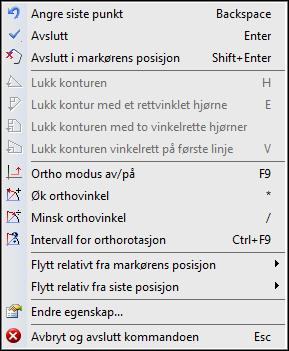 18 Konseptet DDS-CAD 9 FP Når kommandoen er aktivert, kan en rekke funksjoner aktiveres via hurtigmenyen. Disse er stort sett selvforklarende og viser i tillegg hurtigkommandoen til høyre.