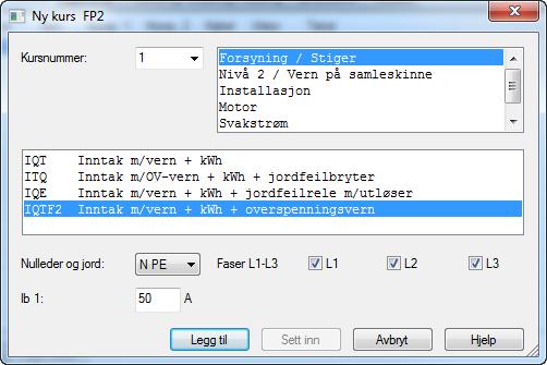 (Se avsnitt om Kabler/kurser lenger bak for nærmere beskrivelse av Ny kursvinduet) 3. Legg merke til hvilke faser de forskjellige kursene foreslår. 4.