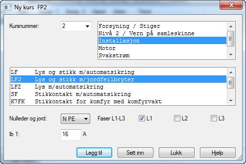 DDS-CAD 9 FP Installasjon 83 Kurser i kurslisten i FP2 og FP3 Nye kurser settes inn i kurslisten og tegnes derfra ut i modellen.