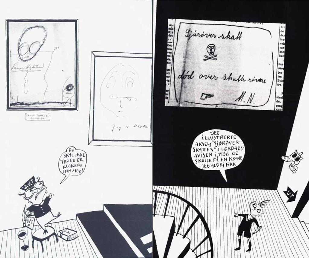 Figur 14: Illustrasjon av Iben Sandemose i Ugler i Sandemosen: Bjarne Sandemose forteller historier om sin barndom sammen med kunstnere