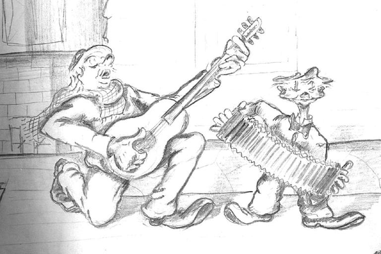 I den samme skisseboken finnes også illustrasjoner til Tim og tøffe fra 1948 (se figur 19 og 20), Veslefrikk