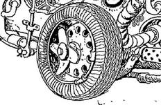 Bakhjul med bremsekloss og dekornagler Hvordan hjulene og felgene er utformet er en svært viktig del av uttrykket til en bil. Il Tempo Gigante har en helt annen hjul og felg-type enn Reodor V-20.