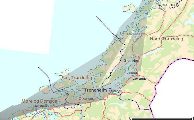 Trondheimsfjorden med omland Noregs viktigaste våtmarksområde Kraftline og vindkraft langs kysten av Midt Noreg, midt i Kystriksvegen for trekkande fugl.