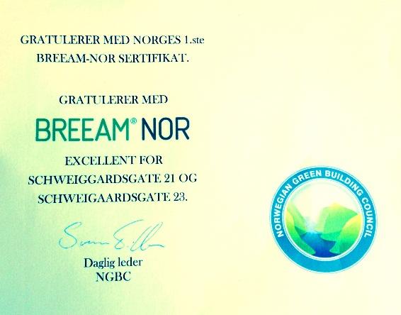 Fra BREEAM-NOR Very Good til «Excellent» Pilotprosjekt: Status/tiltak: Rapportering av BREEAM i alle møter Miljø-/energiløsninger: Lavt varmetap behovsstyring - redusert kjølebehov S23: 96 kwh/m² pr