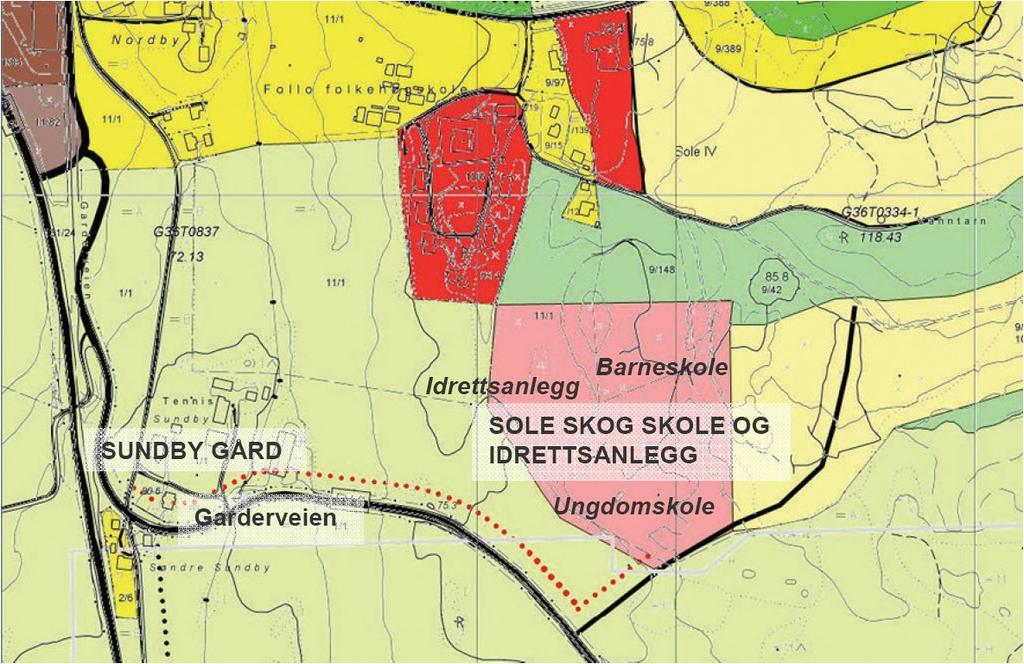 4 Beskrivelse av tiltaket Reguleringsplan for Sole Skog med skoler (omregulering Sole IV) og idrettsanlegg startet høsten 2005. Reguleringsplan er behandlet og godkjent for barneskoletomten.