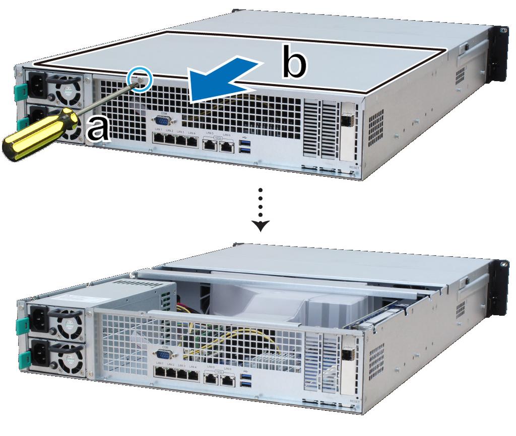 Legg en RAM-modul til RackStation Den valgfrie Synology RAM-modulen er konstruert for RackStation-minneutvidelse.