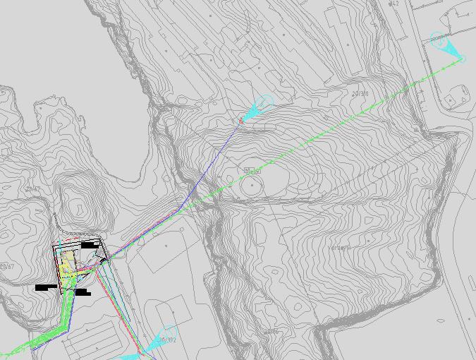 Figur 2: Oversiktstegning med grovhull markert med blå og grønn