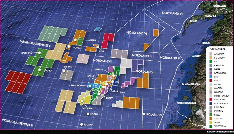 Det er nå igangsatt en kunnskapsinnhenting for to felt (Nordland VI og VII) utenfor Lofoten (Vesterålen). Vi snakker om tre faser: lete-, utbyggings- og produksjonsfase.