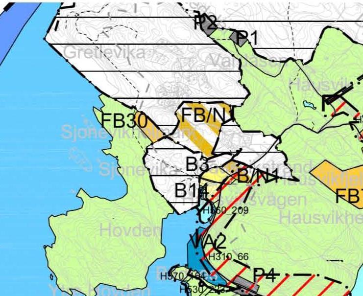 Figur 10: Usnitt av forslag til kommunedelplan for Austadhalvøya. Analyseområdet er FB30. Kilde: Lyngdal kommune Figur 9: Tomteskisse. Kilde: Omar Schevig Landskapskarakter Analyseområdet på ca.