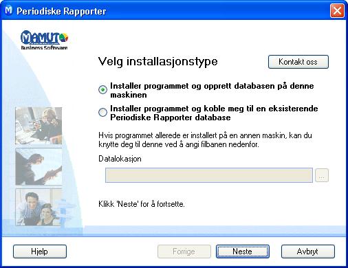 Mamut Enterprise Periodiske Rapporter 1.gangs oppstart i enbrukerinstallasjon 1. Velg installasjonstype: Her velger du Installer programmet og opprett databasen på denne maskinen. 2.