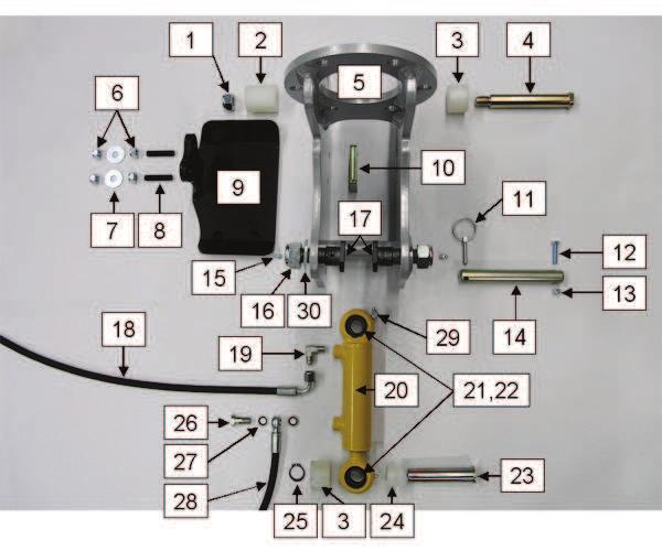 3.1 Tilt and cylinder Nr Code Part number Part name Pcs Notes 6037 - Warning sticker 1 01 W036820 - Nut-nyloc DIN 985 ZN NM20 1 02 1529 - Support sleeve 56mm 1 03 1527 - Support sleeve 33mm 2 04 1524