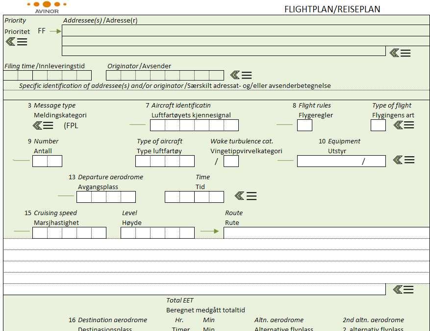 Eksempel på ATC-flightplan,