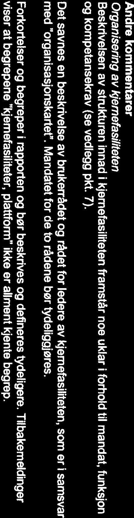 Side 3 av3 Andre kommentarer Organisering av kjernefasiliteten Beskriveisen av strukturen innad i kjernefasiiteten framstár noe ukiar I forhold til mandat, funksjon og kompetansekrav