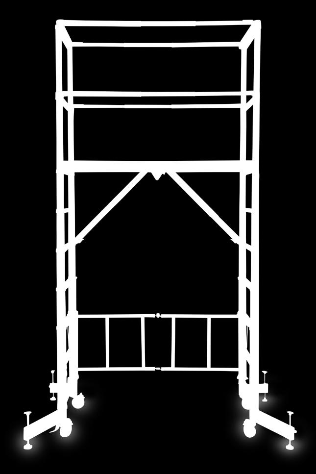 strømførende) En person kan håndtere stillaset alene Kan brukes som podium i høyde 33 cm og 61 cm Kun to deler, stillas og plattform Integrerte