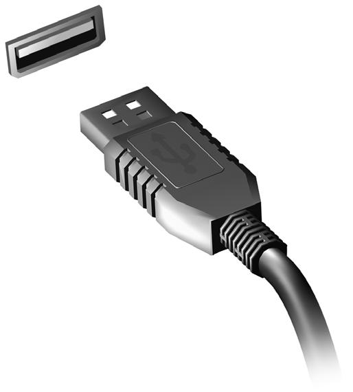 62 - Universal Serial Bus (USB) UNIVERSAL SERIAL BUS (USB) USB-porten er en høyhastighetsport som lar deg koble til USBperiferutstyr, for eksempel en mus, et eksternt tastatur, ekstra lagringsplass