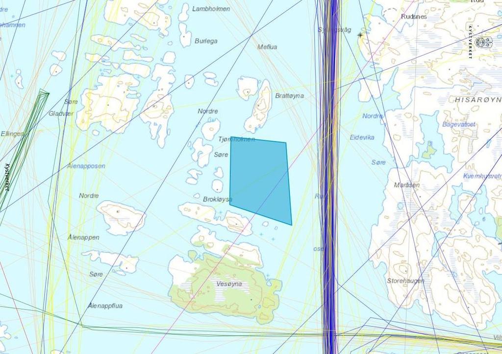 14 5. Hensyn til ferdsel og sikkerhet til sjøs Trafikken i det omsøkte området er meget lav. Området er 380m fra nærmeste farled.