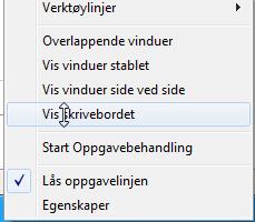 Oppgavelinje/startlinjen Oppgavelinjen/startlinjen vises som standard i bunn på skrivebordet. Startlinjen kan plasseres både på sidene, i toppen og bunnen.