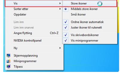 Hvordan få større ikoner på skrivebordet? Gjelder Windows 7 og Vista 1.